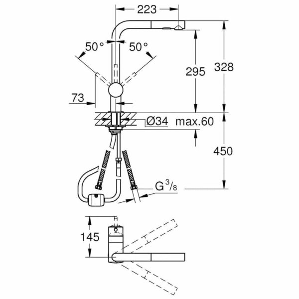 Grohe Minta L uitloop afmetingen