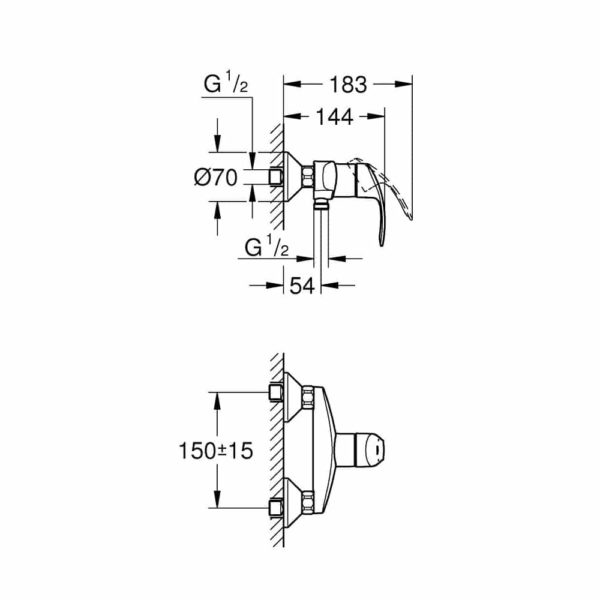 Afmetingen Grohe Eurosmart