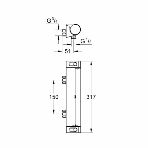 Afmetingen Grohtherm 2000 | 34170001