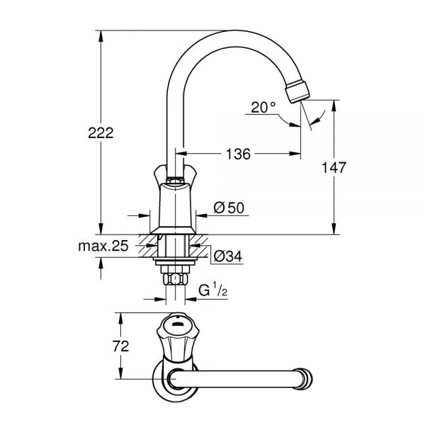 GROHE Costa L toiletkraan inclusief montage